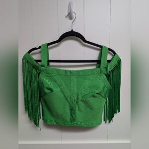 WOW Couture Vibrant Green Fringe Crop Top